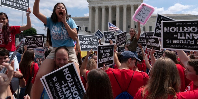 Pro-life protesters outside the Supreme Court.