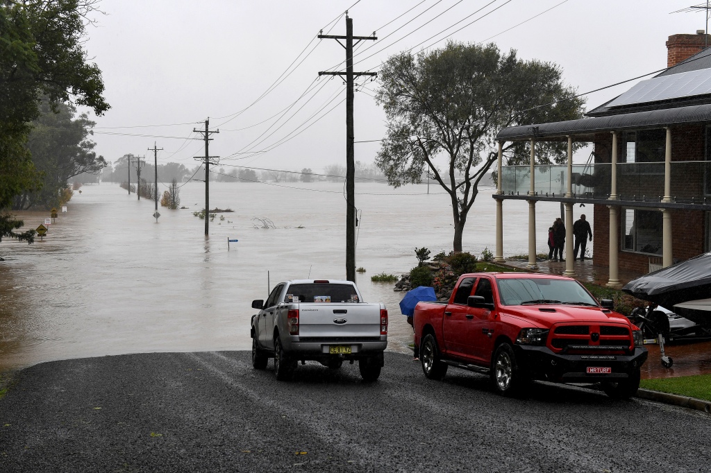 Residential properties and roads are submerged under floodwater from the swollen Hawkesbury River in Windsor, northwest of Sydney, Australia.