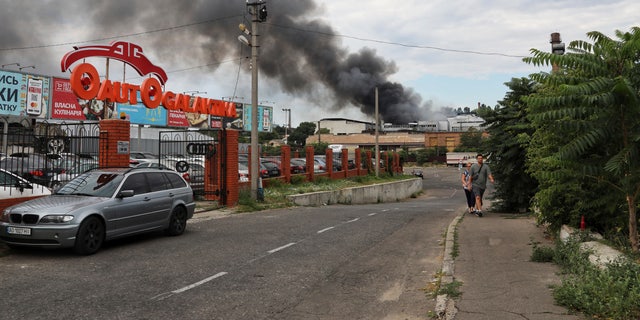 Smoke rises in the air after shelling in Odesa, Ukraine, Saturday, July 16, 2022.