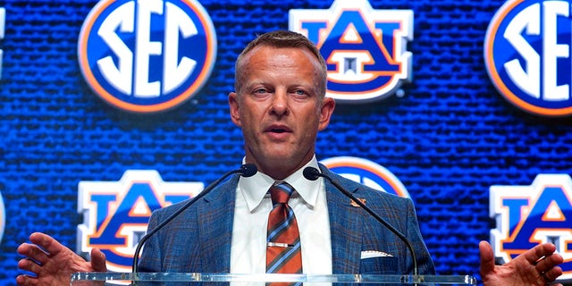 Auburn head coach Bryan Harsin speaks during NCAA college football Southeastern Conference Media Days, Thursday, July 21, 2022, in Atlanta. 