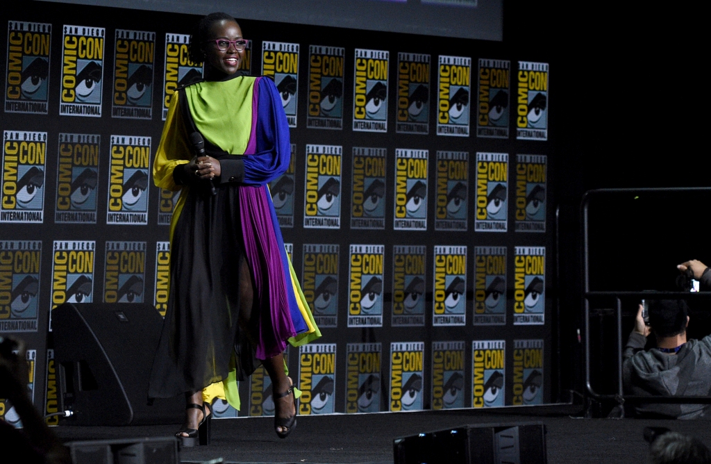 Lupita Nyong'o takes the stage during a panel for Marvel Studios at Comic-Con International on July 23, 2022, in San Diego. 
