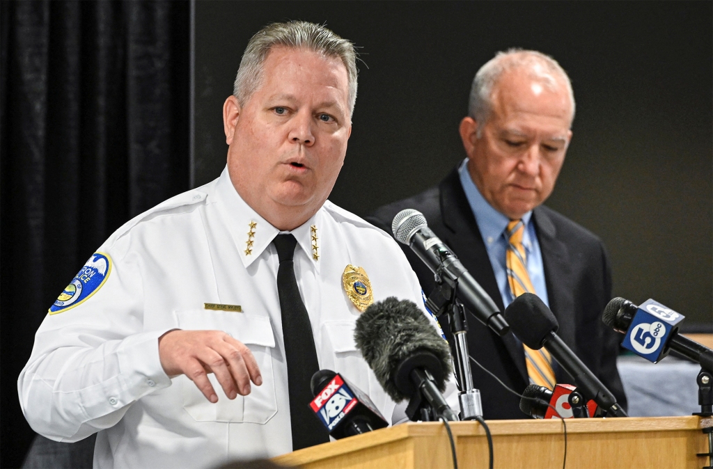 Akron Police Chief, Stephen Mylett, speaks at a news conference following the Akron police shooting death of Black man Jayland Walker in Akron, Ohio, U.S. July 3, 2022.  