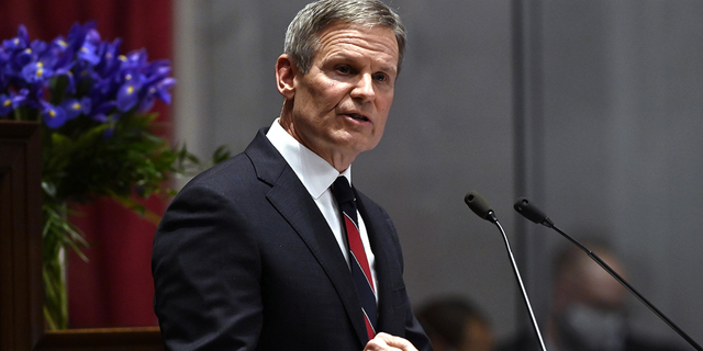 Tennessee Gov. Bill Lee, shown here in January delivering his State of the State address in Nashville, called the Hope Clinic attack an act of "terrorism."