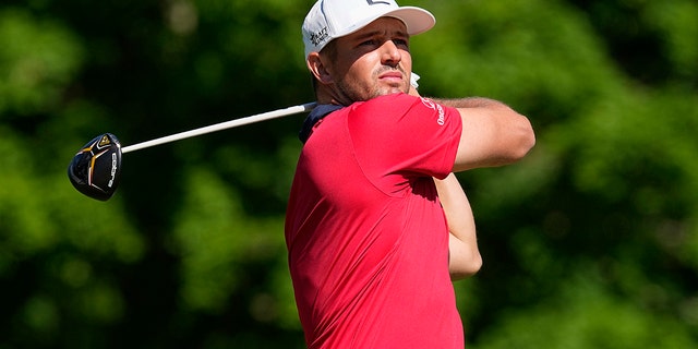 Bryson DeChambeau hits from the 18th tee during the Memorial Tournament, June 3, 2022, in Dublin, Ohio.