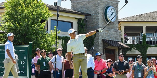 Cameron Champ reacts fore left to his shot from the 10th hole tee during the second round of the Memorial Tournament presented by Workday at Muirfield Village Golf Club on June 3, 2022 in Dublin, Ohio. 