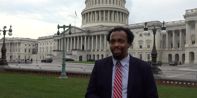 Chesapeake Climate Action Network federal campaigns director Quentin Scott describes reasons behind the group's protest at the Congressional Baseball Game.