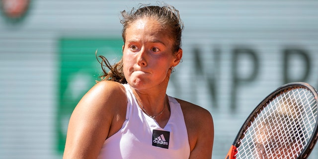 Daria Kasatkina in action against Iga Swiatek of Poland during the Singles Semi-Final match on Court Philippe Chatrier at the 2022 French Open Tennis Tournament at Roland Garros on June 2nd 2022 in Paris, France.