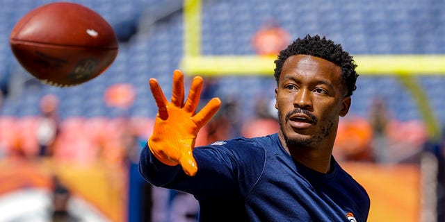 Denver Broncos wide receiver Demaryius Thomas (88) catches a pass before an NFL football game against the Seattle Seahawks in Denver, Sept. 9, 2018. Former NFL star Demaryius Thomas, who died last December at age 33, had CTE, his family said Tuesday, July 5, 2022. 