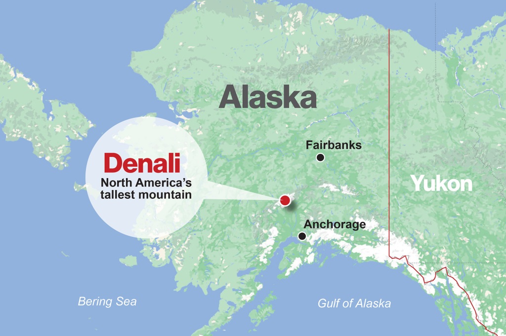 Located just 85 miles beneath the North Pole, Denali peaks at 23,710 feet.