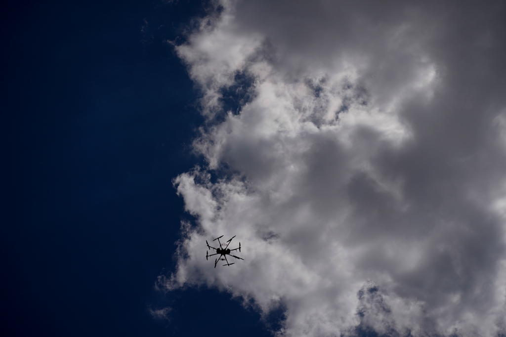 Vadym's drone flies in the outskirts of Kyiv, Ukraine, Wednesday, June 8, 2022.