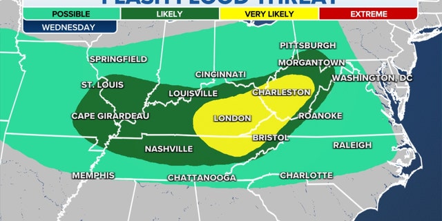 Flash flood threats in the eastern U.S. on Wednesday