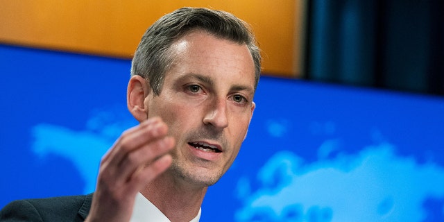 U.S. State Department spokesman Ned Price speaks during a news conference at the State Department, March 10, 2022, in Washington, DC.