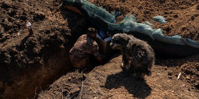 Ukrainian soldiers carry supplies into the trenches on the front lines between Mykolaiv and Kherson in Ukraine, Tuesday, March 22, 2022. 