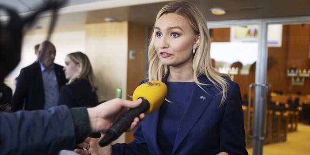 Ebba Busch, leader of the Christian Democrats, during a debate about Sweden's application to join NATO at Riksdagen May 16, 2022, in Stockholm, Sweden.