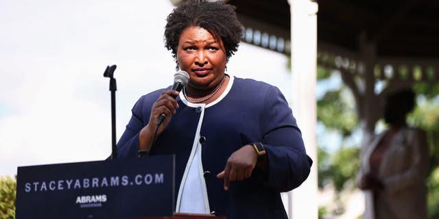 Stacey Abrams, Democratic gubernatorial candidate for Georgia, speaks during a campaign event in Reynolds, Georgia, US, on Saturday, June 4, 2022. 