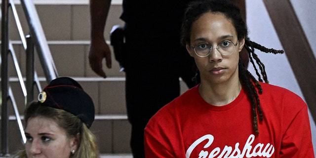 WNBA basketball superstar Brittney Griner arrives to a hearing at the Khimki Court outside Moscow on July 7, 2022.