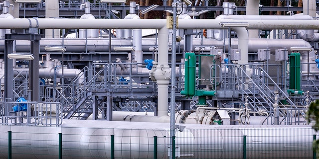 Pipe systems and shut-off devices at the gas receiving station of the Nord Stream 1 Baltic Sea pipeline and the transfer station of the OPAL long-distance gas pipeline.