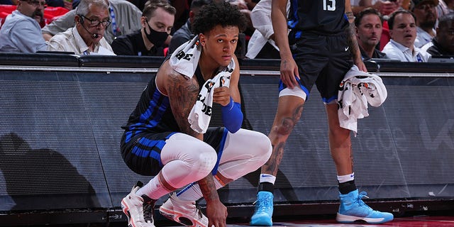 Paolo Banchero of the Orlando Magic looks on against the Sacramento Kings during the 2022 Las Vegas Summer League on July 9, 2022, at the Thomas and Mack Center in Las Vegas, Nevada. 