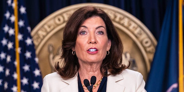 Governor Kathy Hochul holds media availability press conference and makes an announcement on abortion rights at the office on 633 3rd Avenue. 