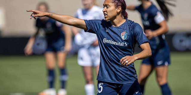 Jaelene Daniels of the North Carolina Courage instructs her team during a game against the Portland Thorns FC at Zions Bank Stadium July 17, 2020, in Herriman, Utah. 