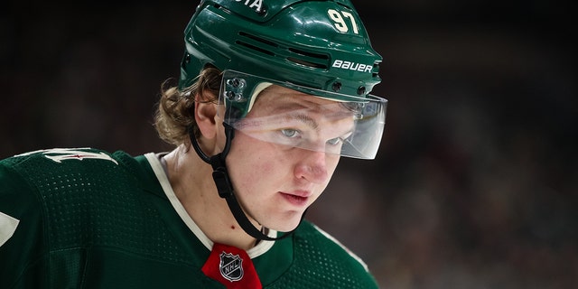 Kirill Kaprizov of the Minnesota Wild against the Vancouver Canucks in a game at Xcel Energy Center March 24, 2022, in St Paul, Minn. 