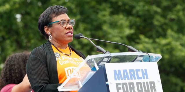 Rebecca S. Pringle speaks during March for Our Lives 2022 June 11, 2022, in Washington, D.C.