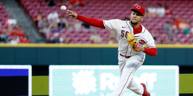 Luis Castillo of the Cincinnati Reds pitches during a game against the Miami Marlins at Great American Ball Park July 27, 2022, in Cincinnati. Cincinnati defeated Miami 5-3. 