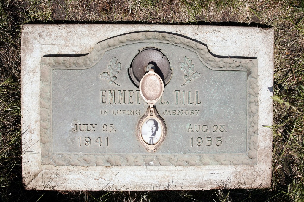 A plaque marking the gravesite of Emmett Till at Burr Oak Cemetery.