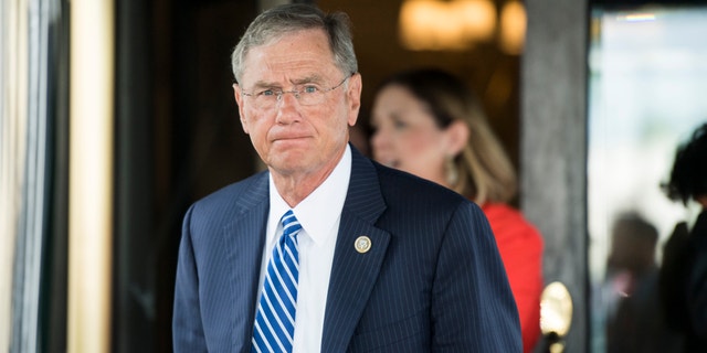 Rep. Blaine Luetkemeyer, R-Mo., leaves the House Republican Conference meeting at the Capitol Hill Club in Washington on Wednesday morning, June 13, 2018. (Photo By Bill Clark/CQ Roll Call)