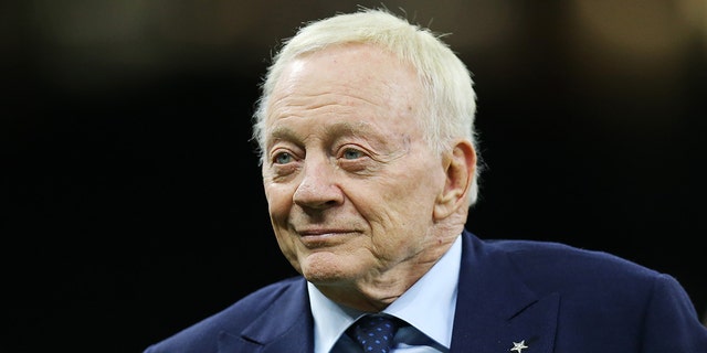 Dallas Cowboys owner Jerry Jones looks over warm-ups before the game between the Dallas Cowboys and the New Orleans Saints at Caesars Superdome on December 02, 2021 in New Orleans, Louisiana.