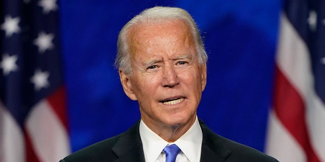 Democratic presidential candidate Joe Biden speaks during the fourth day of the Democratic National Convention at the Chase Center in Wilmington, Delaware, on Aug. 20, 2020.