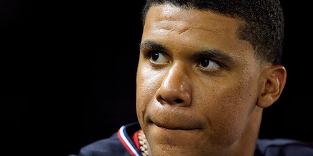 Washington Nationals' Juan Soto stands in the dugout during the seventh inning of a game against the St. Louis Cardinals, Friday, July 29, 2022, in Washington.