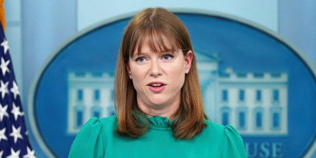 Communications director Kate Bedingfield speaks during a press briefing at the White House, March 30, 2022.