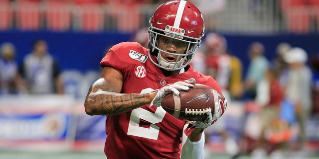 Keilan Robinson (2) during warmups prior to the the Chick-fil-A Kickoff Game between the Alabama Crimson Tide and the Duke Blue Devils on August 31, 2019 at Mercedes-Benz Stadium in Atlanta, Georgia.