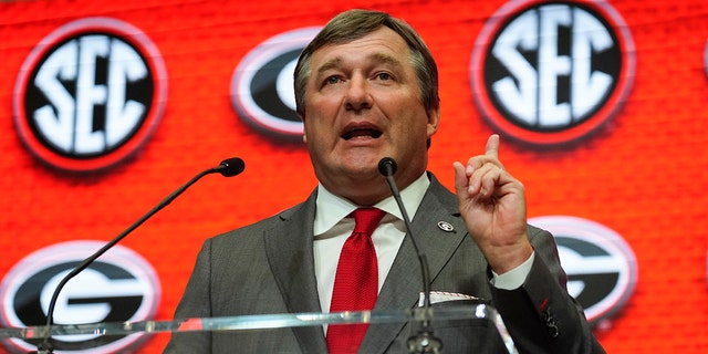 Georgia head coach Kirby Smart speaks during NCAA college football Southeastern Conference Media Days, Wednesday, July 20, 2022, in Atlanta.