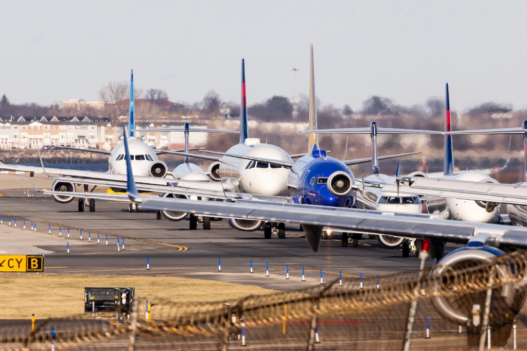 Airplanes lined up for takeoff from LaGuardia Airport in the Queens borough of New York, New York, USA, 18 January 2022. 