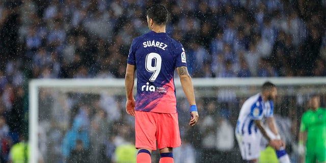 Luis Suarez of Atletico Madrid during the La Liga Santander  match between Real Sociedad v Atletico Madrid at the Estadio Reale Arena on May 22, 2022 in San Sebastian Spain 