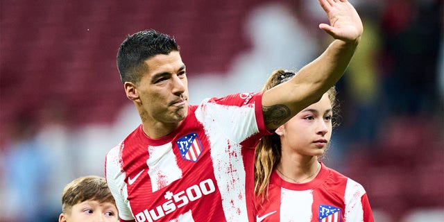 Luis Suarez of Atletico Madrid interacts with the crowd following the LaLiga Santander match between Club Atletico de Madrid and Sevilla FC at Estadio Wanda Metropolitano on May 15, 2022 in Madrid, Spain. 