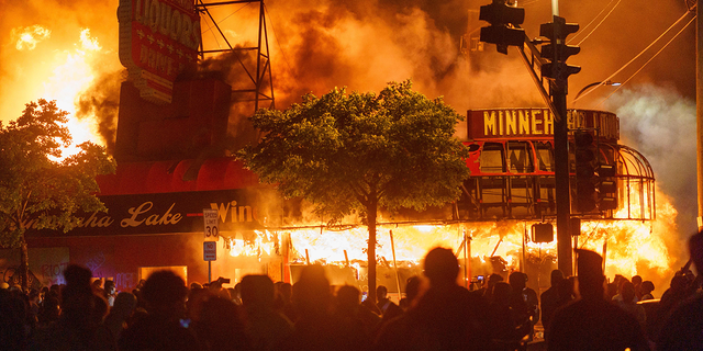 Building goes up in flames during George Floyd riots.