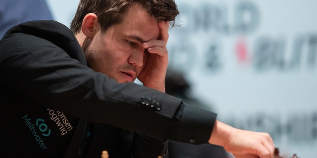 Magnus Carlsen during the FIDE Chess World Rapid &amp; Blitz 2021 in Warsaw, Poland, on December 28, 2021.