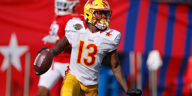 Philadelphia Stars wide receiver Maurice Alexander Jr. (13) returns a punt 88 yards for the game-winning touchdown during the USFL playoff game against the New Jersey Generals on June 25, 2022 at Tom Benson Hall of Fame Stadium in Canton, Ohio.