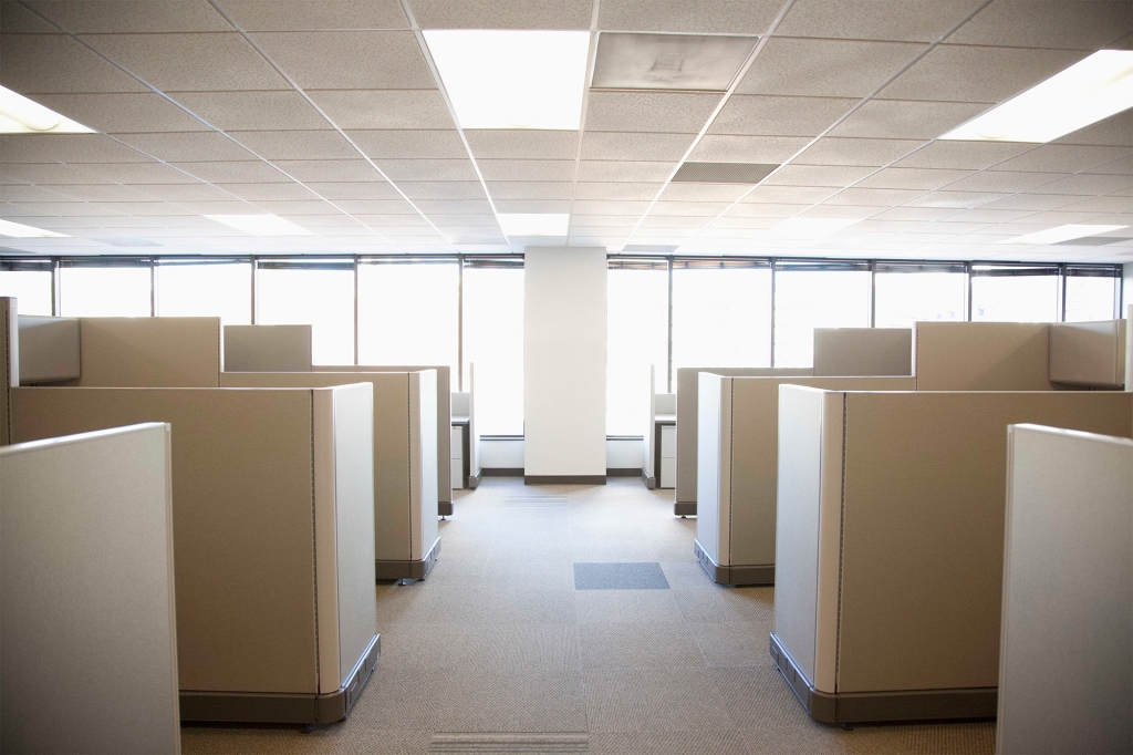 Office full of empty cubicles