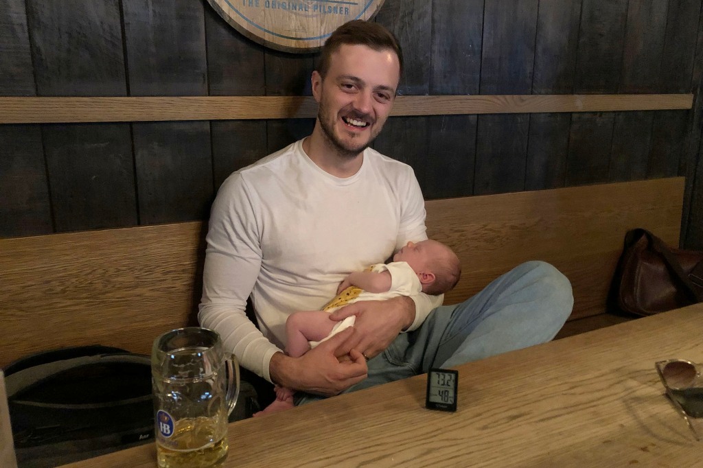 James Holdsworth took his newborn George to Radegast in Brooklyn. He brought a special thermometer to make sure the temperature was alright for his son to be there.