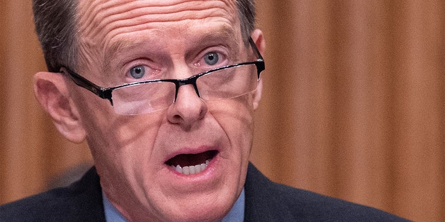 Ranking member Pat Toomey, R-Penn., questions nominee to be the Comptroller of the Currency Saule Omarova as she testifies before the Senate Banking, Housing and Urban Affairs Committee during a hearing on Capitol Hill in Washington, D.C., on Nov. 18, 2021. 