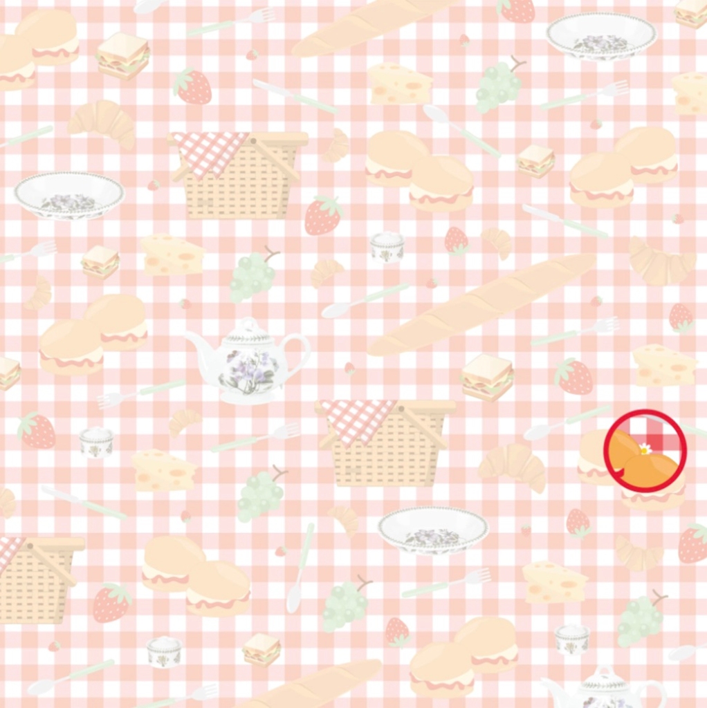 A blurred out picnic blanket background with a red circle.