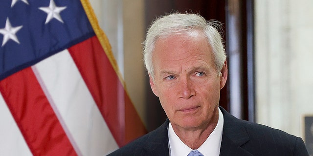 Sen. Ron Johnson (R-WI) arrives to a news conference with Republican senators to discuss the origins of COVID-19 on June 10, 2021 in Washington, DC. 