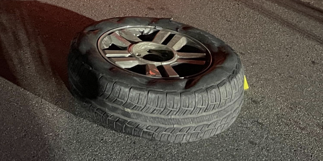 Jared Bridegan was gunning down Feb. 16 in Jacksonville Beach, Florida, after he encountered this tire in the road.