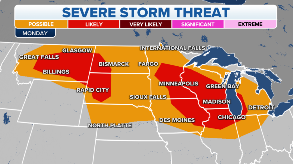 Severe storms are likely in several parts of the Midwest.