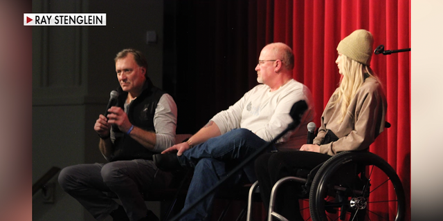 Ray Stenglein (far left) and Chris Shaw (center) during an event in which they advocated for better mental health. Shaw lost his life to suicide a few weeks ago.  