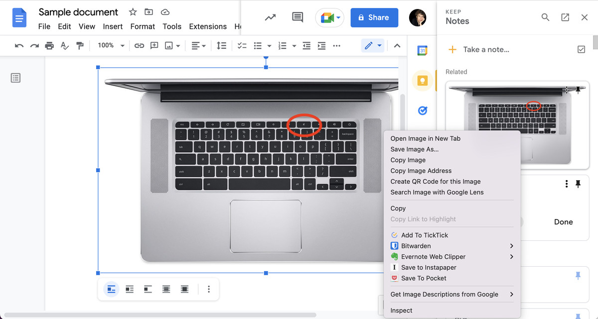 Google Docs with Keep in sidebar